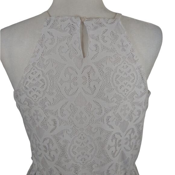 AUW Womens White Lace Halter Square Neck Strap Casual Midi Maxi Dress M Medium - Picture 7 of 12